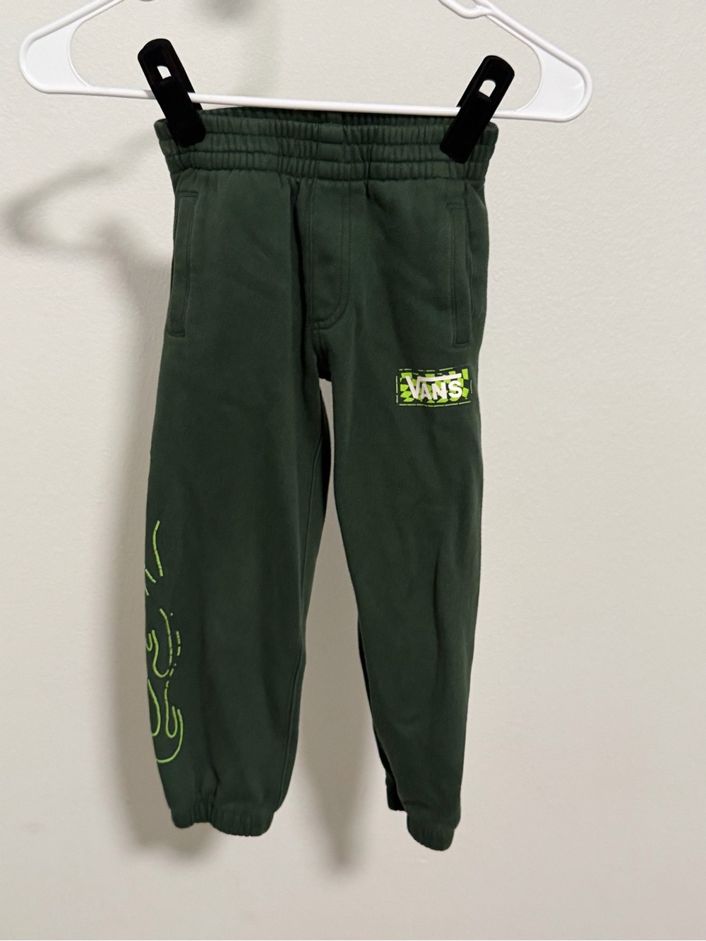 Vans Kids Dark Green Joggers with Neon Green Logo